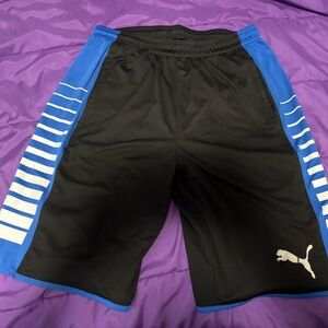 Puma Men's Black and Blue Striped Athletic Shorts